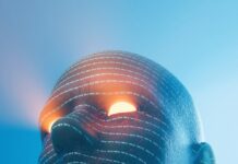 디지털 기기 장시간 사용, 눈 건강 지키는 올바른 습관은? Glowing eyes emanate from a digital face.